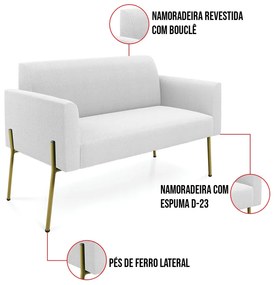 Sofá 2 Lugares Namoradeira Pé Ferro Dourado Marisa Bouclê Off White D03 - D'Rossi