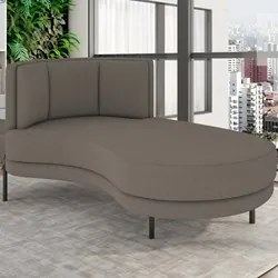 Chaise Longue Divã 164cm Braço Esquerdo Logus D06 Bouclê Bege Escuro -