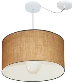 Lustre Pendente Cilíndrico Com Desvio Md-4234 Cúpula em Tecido 60x30cm Palha - Bivolt
