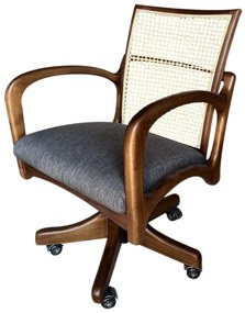 Cadeira Giratória com Braço VK Encosto Palha Madeira Maciça Design by Vladimir Kagan