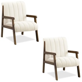 Poltrona Decorativa Sala Base de Madeira kit 2 Daline Bouclê E03 - D'Rossi - Bege