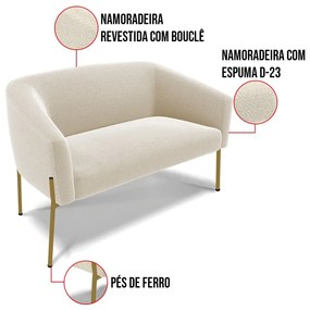 Sofá Namoradeira 2 Lugares Pé Ferro Dourado Stella Bouclê D03 - D'Rossi - Bege