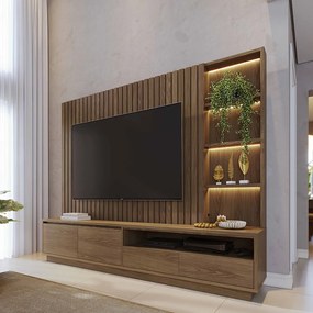 Estante de TV 82 Polegadas 240cm com LED Leme Amêndoa C04 - D'Rossi