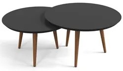 Conjunto Mesas de Centro Redondas Pés Madeira Luna Preto Acetinado - P