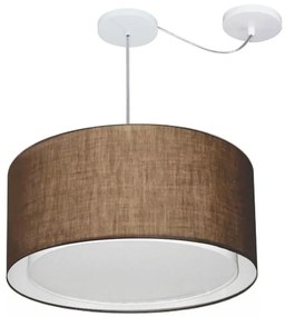 Lustre Pendente Cilíndrico Com Desvio Md-4315 Cúpula em Tecido 50x30cm Café - Bivolt