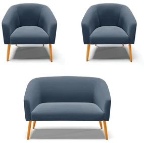 Namoradeira e 2 Poltronas PĂ© Palito Castanho Stella Suede D03 - D'Rossi - Azul Marinho