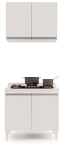 Kit Armário Aéreo e Balcão para Cooktop de Cozinha 02 Portas Diana 80 cm - D'Rossi - Branco