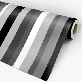 Papel de parede adesivo listrado preto branco e cinza