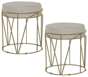 Kit 2 Puffs Decorativo Sala de Estar Base Gold Chloe Suede Bege G41 - Gran Belo