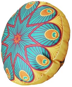 Almofada Redonda Ravi Cheia Mandala em Tons Mostarda 40x40cm - Amarelo e Tiffany