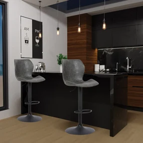 Banqueta Base Aço Giratória Naboo Com Regulagem de Altura PU Cinza Chumbo G56 - Gran Belo