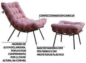 Conjunto Decorativo Poltrona e Puff Abel Base de Madeira Preto Suede Rosa G41 - Gran Belo