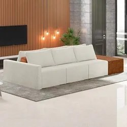 Sofá Ilha Modular Living com Puff 342cm Georgia K04 Bouclê Bege/Carame