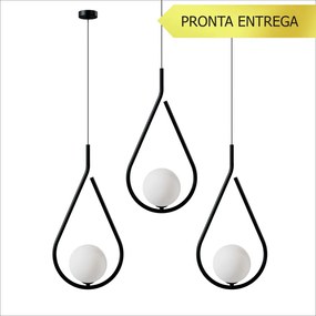 Kit 03 Pendente Gota Globo Ø12Cm C/ Rosca Alumínio 1Xg9 - Qimporta Pd2... (PRETO, FOSCO)