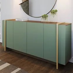 Balcão Aparador Buffet 4 Portas 160cm Barcelona C05 Hortelã/Amêndoa -