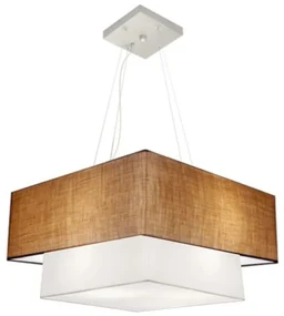 Lustre Pendente Quadrado Palha e Branco MJ-4347 Para Mesa de Jantar e Estar
