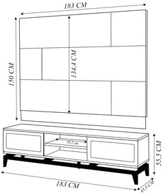 Painel com Bancada Sala de Estar 183cm Esfinge para TV até 65 Led Portas com Tela Off White/Freijó G18 - Gran Belo