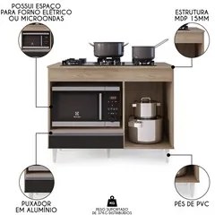 Balcão Multiuso para Cooktop 4 Bocas Georgia Castanho/Preto - Lumil Mó