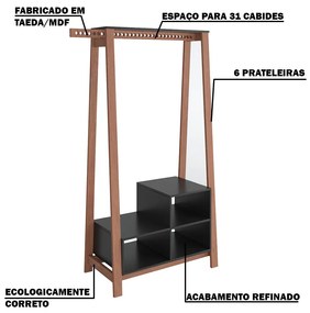 Guarda-Roupa Closet Lara Amêndoa/Preto G68 - Gran Belo