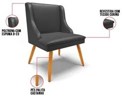 Kit 4 Cadeiras Estofadas para Sala de Jantar Pés Palito Lia Sintético