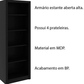 Armário Estante Alto para Escritório Home Office ME4104 MDP Preto G69 - Gran Belo