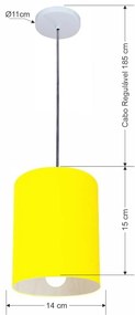 Lustre Pendente Cilíndrico Vivare Md-4200 Cúpula em Tecido 14x15cm - Bivolt - Amarelo - 110V/220V