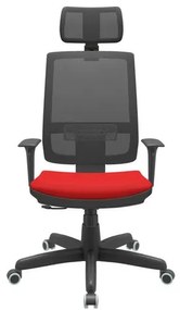 Cadeira Office Brizza Tela Preta Com Encosto Assento Aero Vermelho RelaxPlax Base Standard 126cm - 63615 Sun House
