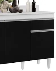 Balcão Gabinete 120cm Com Tampo 3 Portas 1 Gaveta Arizona Branco/Preto