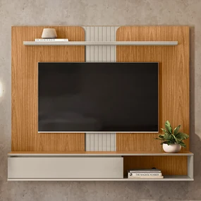 Painel Decorativo Home MDP/MDF TV até 65 Polegadas Porta Frontier Nature/Off White G77 - Gran Belo