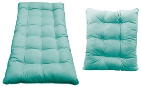 Kit Almofadas para Poltrona e Puff Costela Suede Azul Tiffany - ADJ Decor