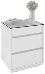 Mesa de Cabeceira Tampo de Vidro 50cm 3 Gavetas Belize C14 Branco - Mp