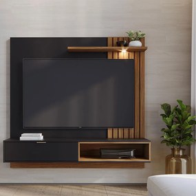 Painel TV 60 Pol 160cm Bancada Suspensa Zurique C04 - D'Rossi - Preto Fosco e Noce Milano