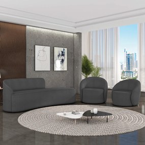 Sofá 4 Lugares Orgânico 220cm Morgan e 2 Poltronas Lua Bouclê D03 - D'Rossi - Grafite