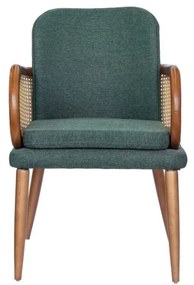 Cadeira Lúminus - Mel Pinus - Tecido Linho Verde Garrafa e Palha Pintada Sextavada