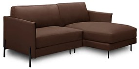 Sofá Decorativo Karine 3 Lugares Sala de estar 230cm com Chaise Pés em Aço Couro Marrom Chocolate G88 - Gran Belo