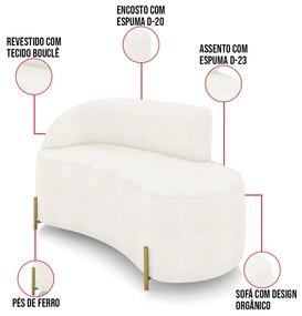 Sofá 2 Lugares Orgânico 140cm Pé Dourado Morgan Bouclê D03 - D'Rossi - Off White