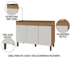 Balcão Gabinete Para Pia 120cm Sem Tampo 3 Portas Karen P14 Nature/Off