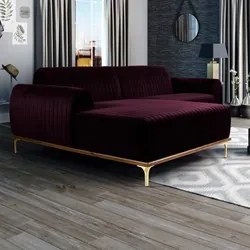 Sofá 245cm 4 Lugares com Chaise Esquerdo Pés Gold Molino C-292 Veludo