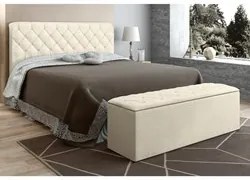 Cabeceira Cama Box Casal 140cm com Calçadeira Baú Paris Veludo Bege -