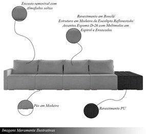 Sofá Ilha Modulado Milos 432cm Puff Lateral Cinza Escuro Preto Manchado Bouclê/PU G33 - Gran Belo