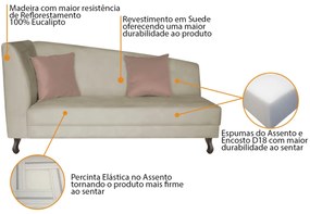 Divã Recamier Heitor 185cm com Almofada Lado Direito Suede - ADJ Decor