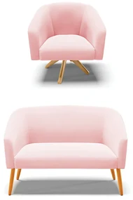 Sofá Namoradeira e Poltrona Giratória MA30 Stella Suede Rosa Bebê D03 - D'Rossi