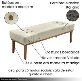 Recamier Decorativo 195cm Base Madeira Maciça Kors Veludo Bege G63 - Gran Belo