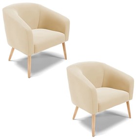 Poltrona Decorativa Pé Palito Natural Kit 2 Stella Suede D03 - D'Rossi - Bege