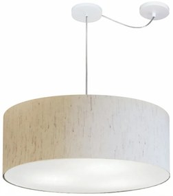 Lustre Pendente Cilíndrico Com Desvio Md-4266 Cúpula em Tecido 60x21cm Linho Bege - Bivolt