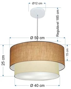 Lustre Pendente Duplo Cilíndrico Vivare Md-4355 Cúpula Tecido 50x40cm - Bivolt