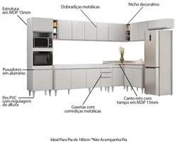 Armário de Cozinha Modulada de Canto 9 Peças CP04 Balcão Branco - Lumi