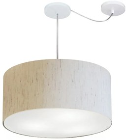 Lustre Pendente Cilíndrico Com Desvio Md-4252 Cúpula em Tecido 55x25cm Linho Bege - Bivolt