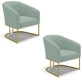 Poltrona Decorativa Industrial Dourado Kit 2 Stella Cotelê Ext/Veludo D03 - D'Rossi - Menta