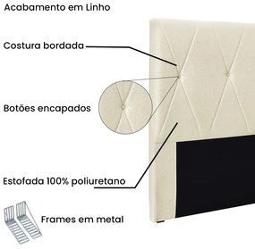 Cabeceira Cama Box Solteiro 90 cm Aquilla Linho Pérola S04 - D'Rossi